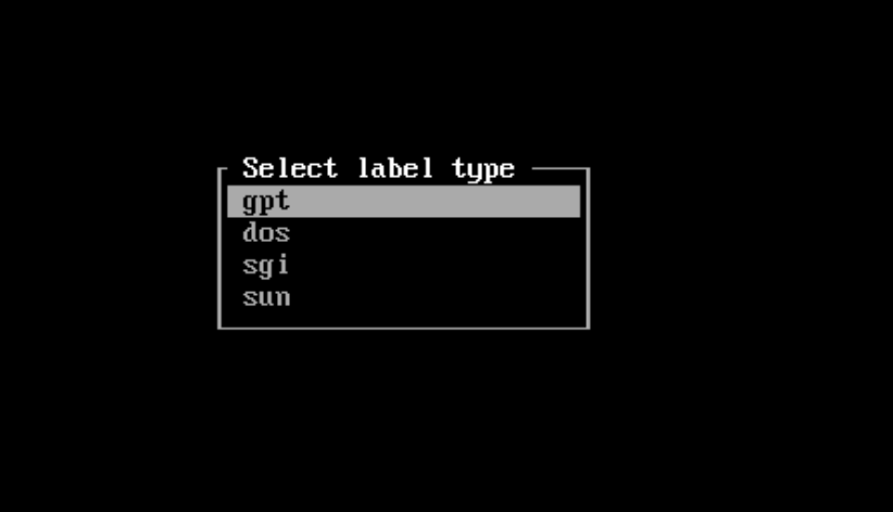 cfdisk partition scheme